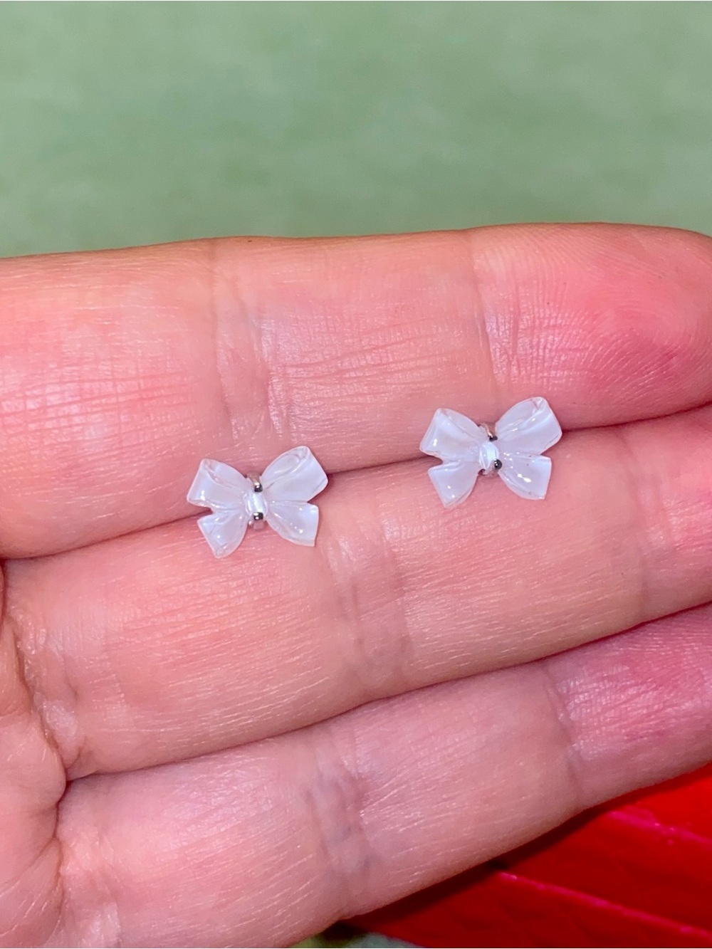 Cute White Bow 925 Silver Stud Earrings
